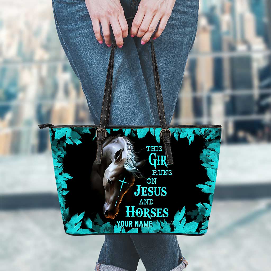 This Girl Runs On Jesus And Horse - Personalized Horse Leather Bag