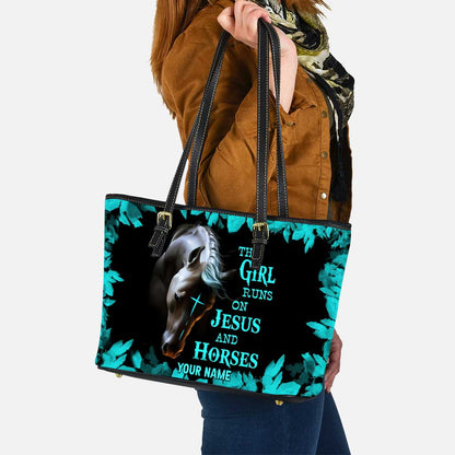 This Girl Runs On Jesus And Horse - Personalized Horse Leather Bag