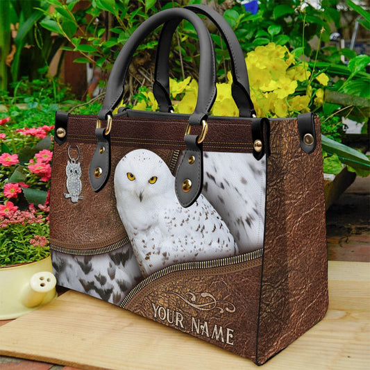 Snowy Owl - Personalized Owl Leather Handbag
