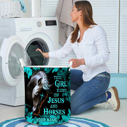 This Girl Runs On Jesus And Horse - Personalized Horse Storage Basket
