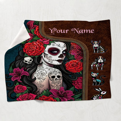 Day Of The Dead - Personalized Latina Women Blanket