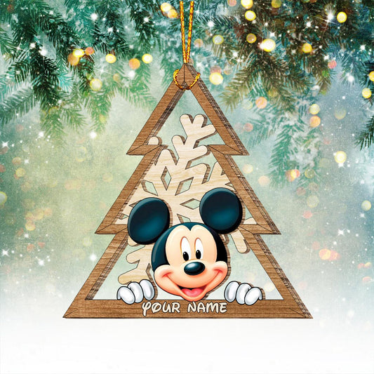 Mouse Ears Snowflake - Personalized Christmas Mouse Layered Wood Ornament