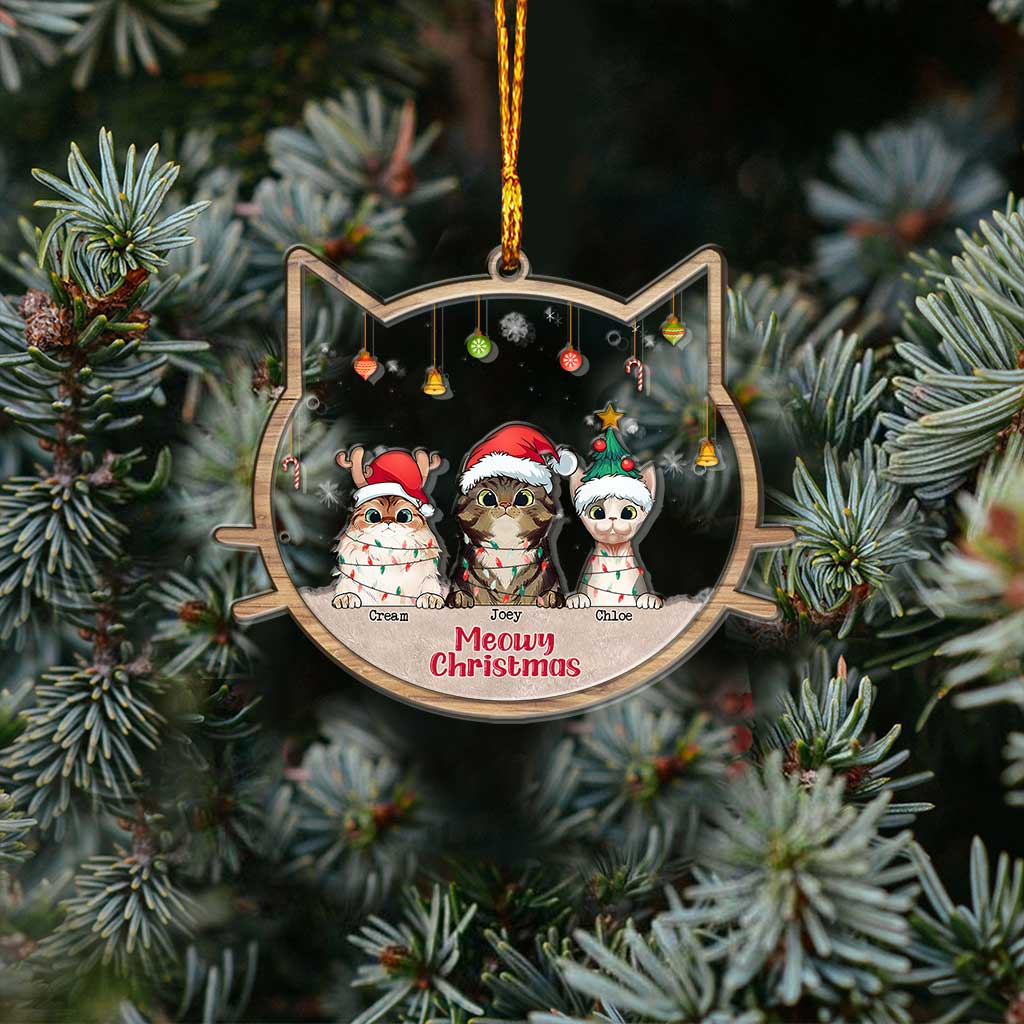Meowy Christmas - Personalized Christmas Cat Layers Mix Ornament