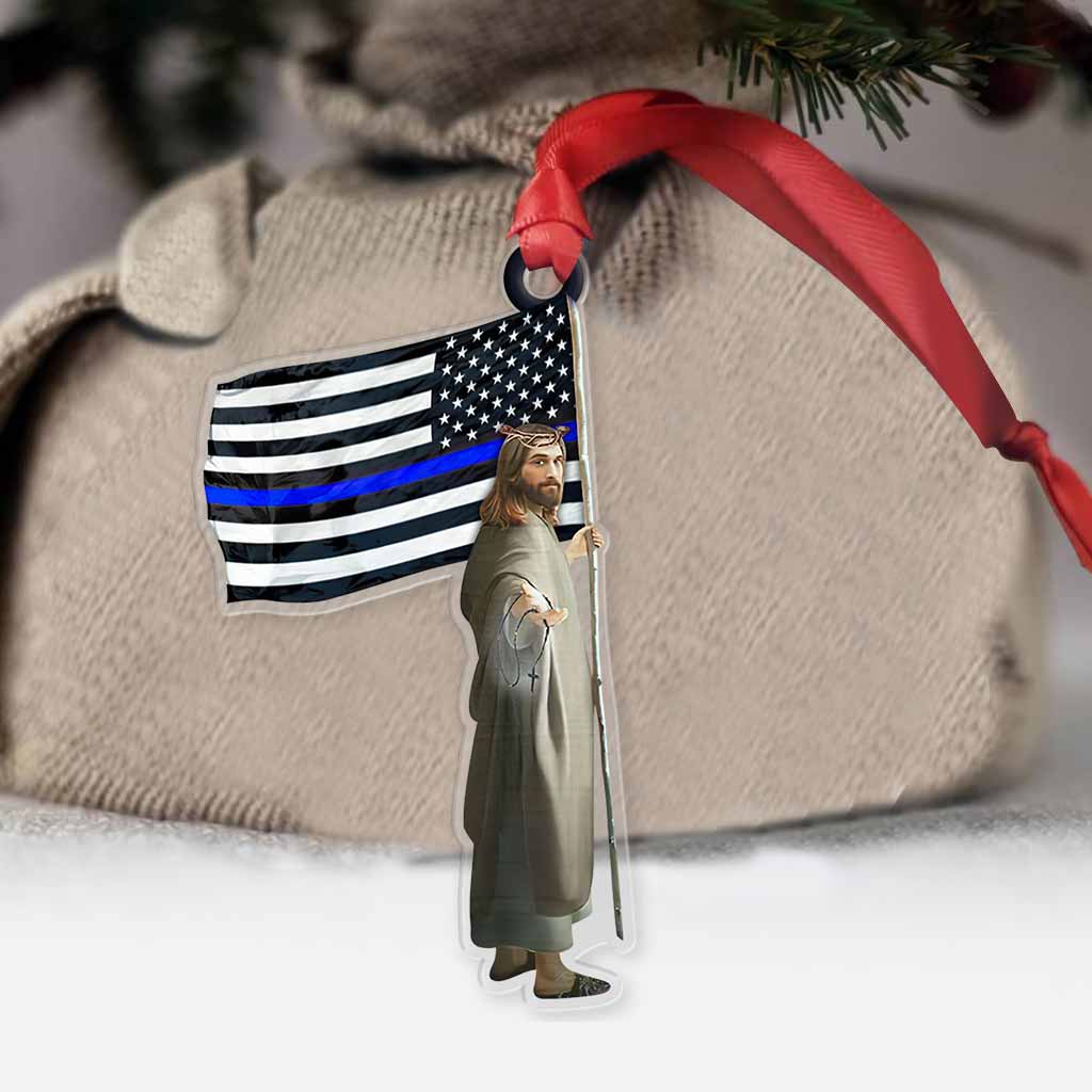 Jesus Holding Flag - Christmas Christian Transparent  Ornament