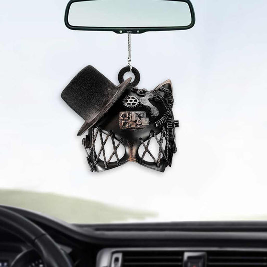 Cat Mask With Hat - Steampunk Car Ornament With 3D Pattern Print (Printed On Both Sides)