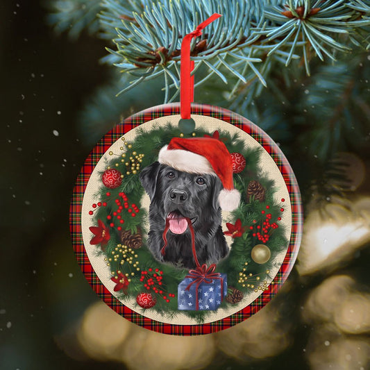 Black Labrador Retriever Red Christmas Wreath Labrador - Retriever Ornament (Printed On Both Sides) 1122