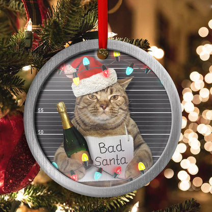 Christmas Cat Bad Santa Champagne And Santa Hat - Cat Ornament (Printed On Both Sides) 1022