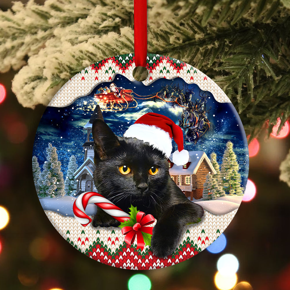 Black Cat Christmas Vibe - Cat Ornament (Printed On Both Sides) 1022