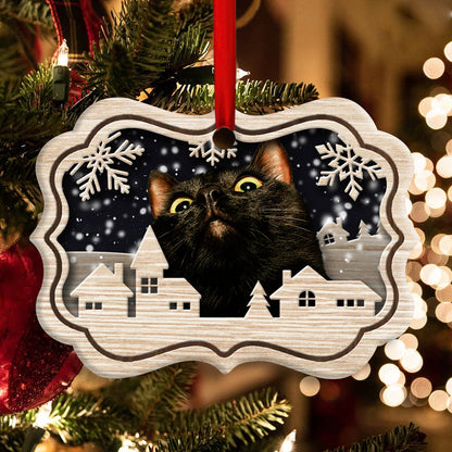Black Cat Christmas Town - Cat Ornament (Printed On Both Sides) 1022