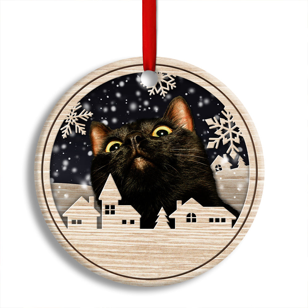 Black Cat Christmas Town - Cat Ornament (Printed On Both Sides) 1022