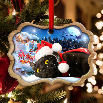 Christmas Night Black Cat - Cat Ornament (Printed On Both Sides) 1022