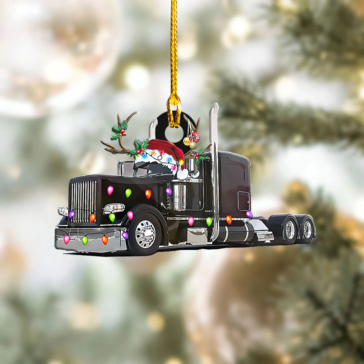 Truck Christmas Lights Trucker - Trucker Ornament (Printed On Both Sides) 1022
