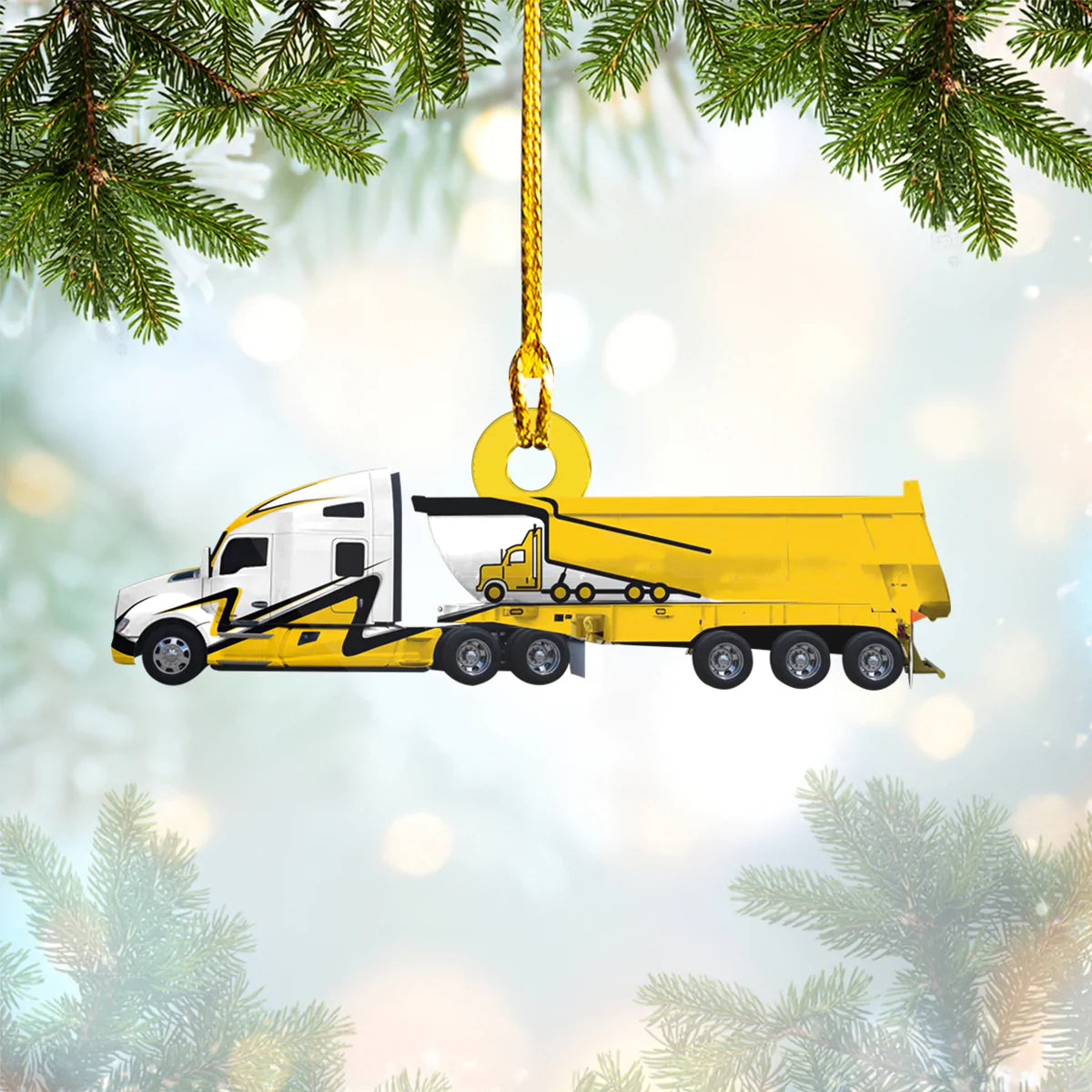 Truck Christmas Lights Trucker - Trucker Ornament (Printed On Both Sides) 1022