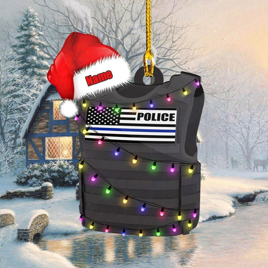 Police Vest Christmas Hat - Personalized Police Officer Ornament (Printed On Both Sides) 1022