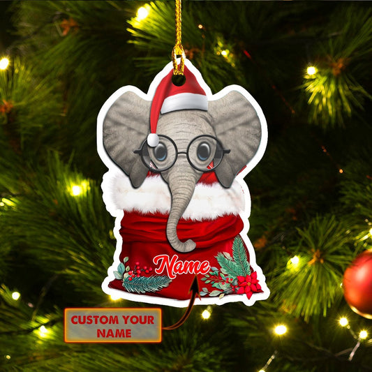 Cute Christmas Elephant - Personalized Elephant Ornament (Printed On Both Sides) 1022
