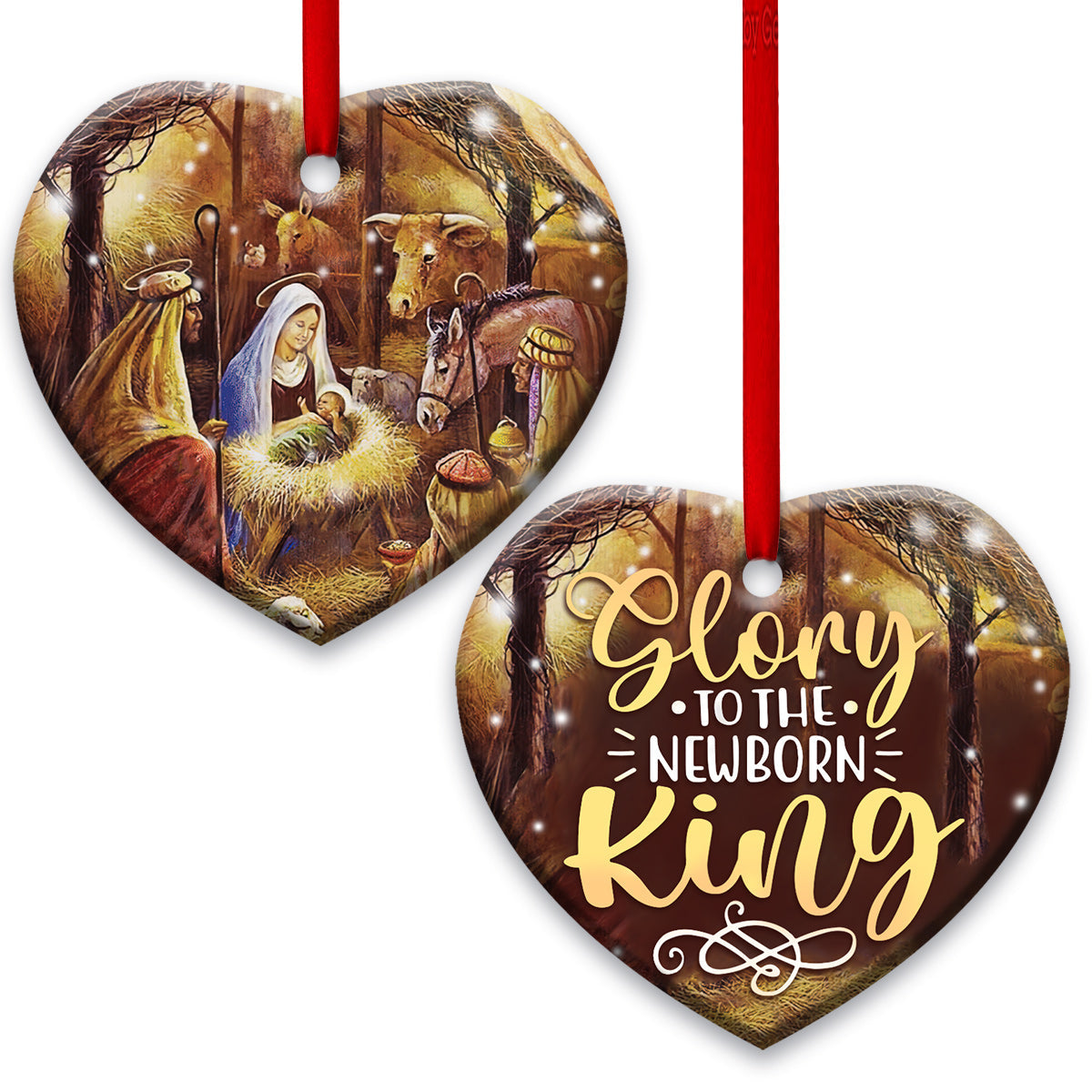 Glory To The New Born King Christian - Heart Aluminium Ornament (Printed On Both Sides) 1122