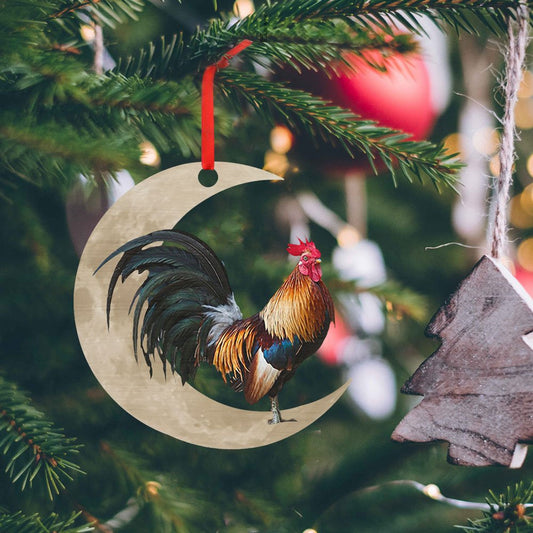 Rooster On The Moon - Chicken Ornament (Printed On Both Sides) 1122