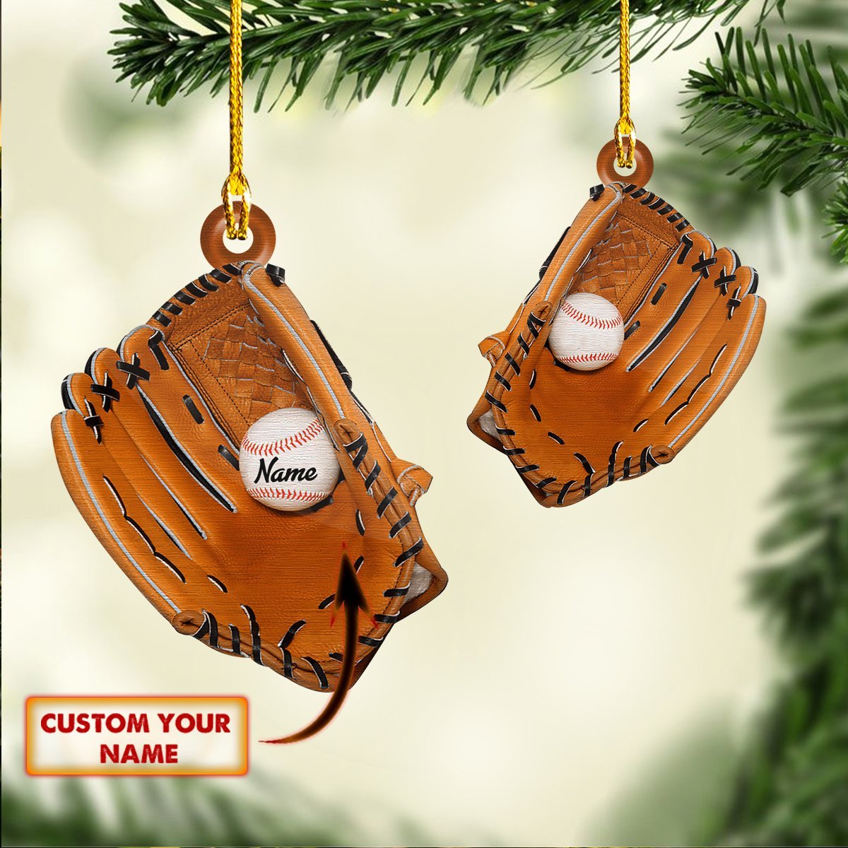 Baseball Glove - Personalized Baseball Ornament (Printed On Both Sides) 1022