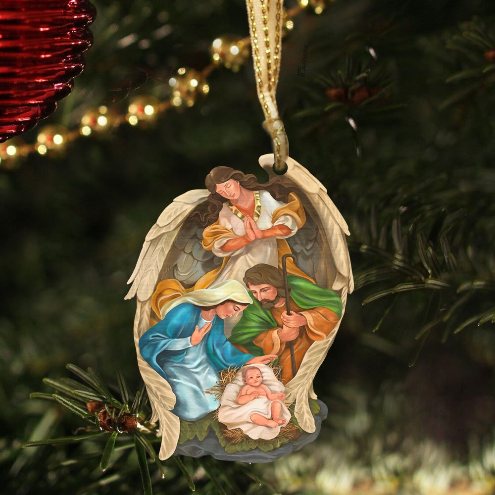 Guardian Angel With Holy Family - Christian Ornament (Printed On Both Sides) 1122