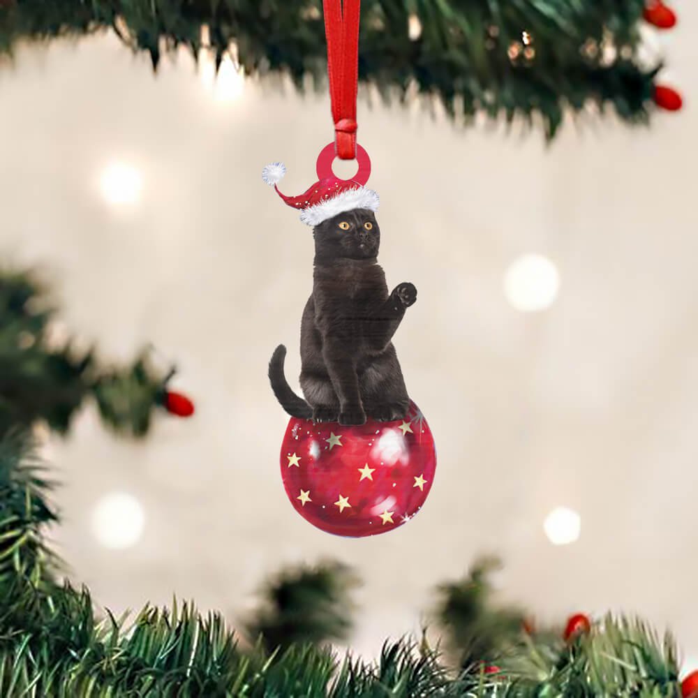 Black Cat On Christmas Bulb - Cat Ornament (Printed On Both Sides) 1122