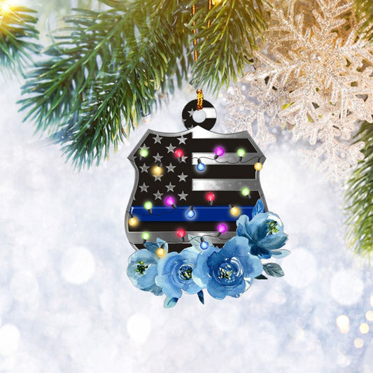 Police Badge Blue Flowers - Police Officer Ornament (Printed On Both Sides) 1022