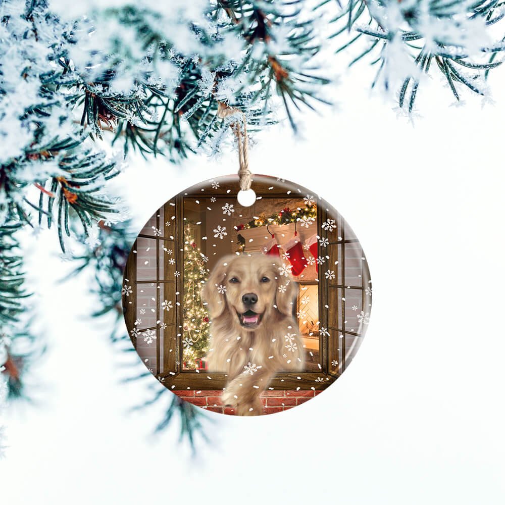 Peaking Golden Retriever Golden - Retriever Ornament (Printed On Both Sides) 1122